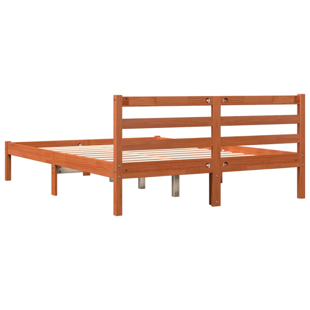 Estrutura de cama 140x190 cm madeira pinho maciça castanho cera