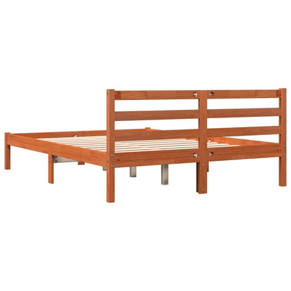 Estrutura de cama 140x190 cm madeira pinho maciça castanho cera