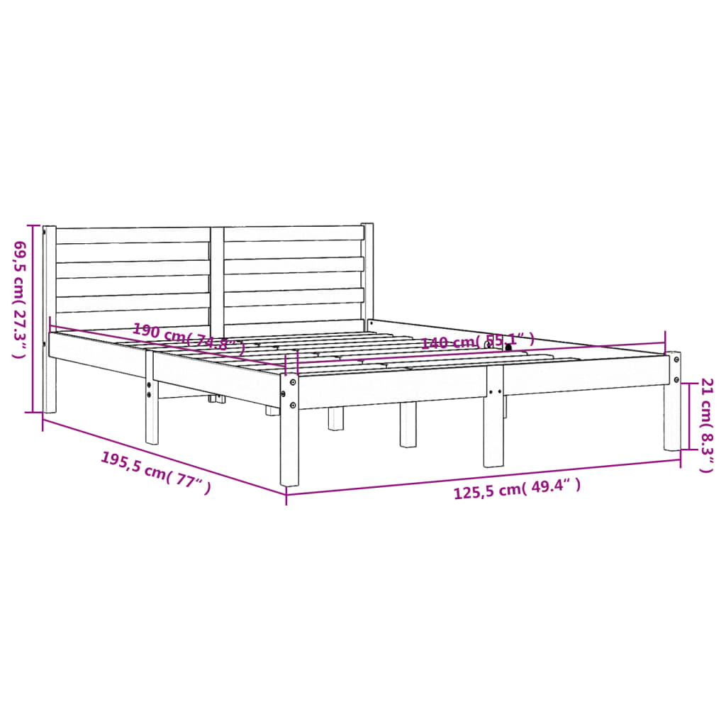 Estrutura de cama 140x190 cm madeira pinho maciça castanho cera