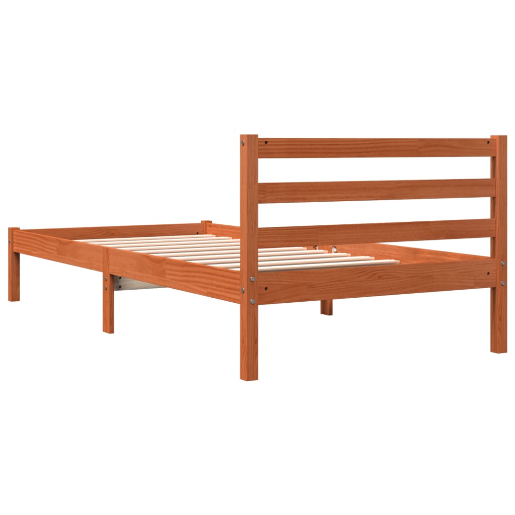 Estrutura de cama 90x200 cm madeira pinho maciça castanho cera