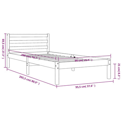 Estrutura de cama 90x200 cm madeira pinho maciça castanho cera