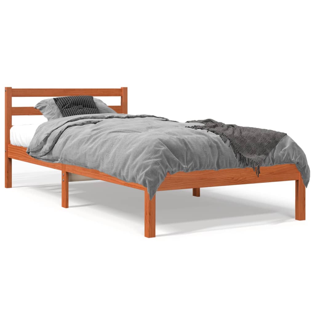 Estrutura de cama 100x200 cm madeira pinho maciça castanho cera