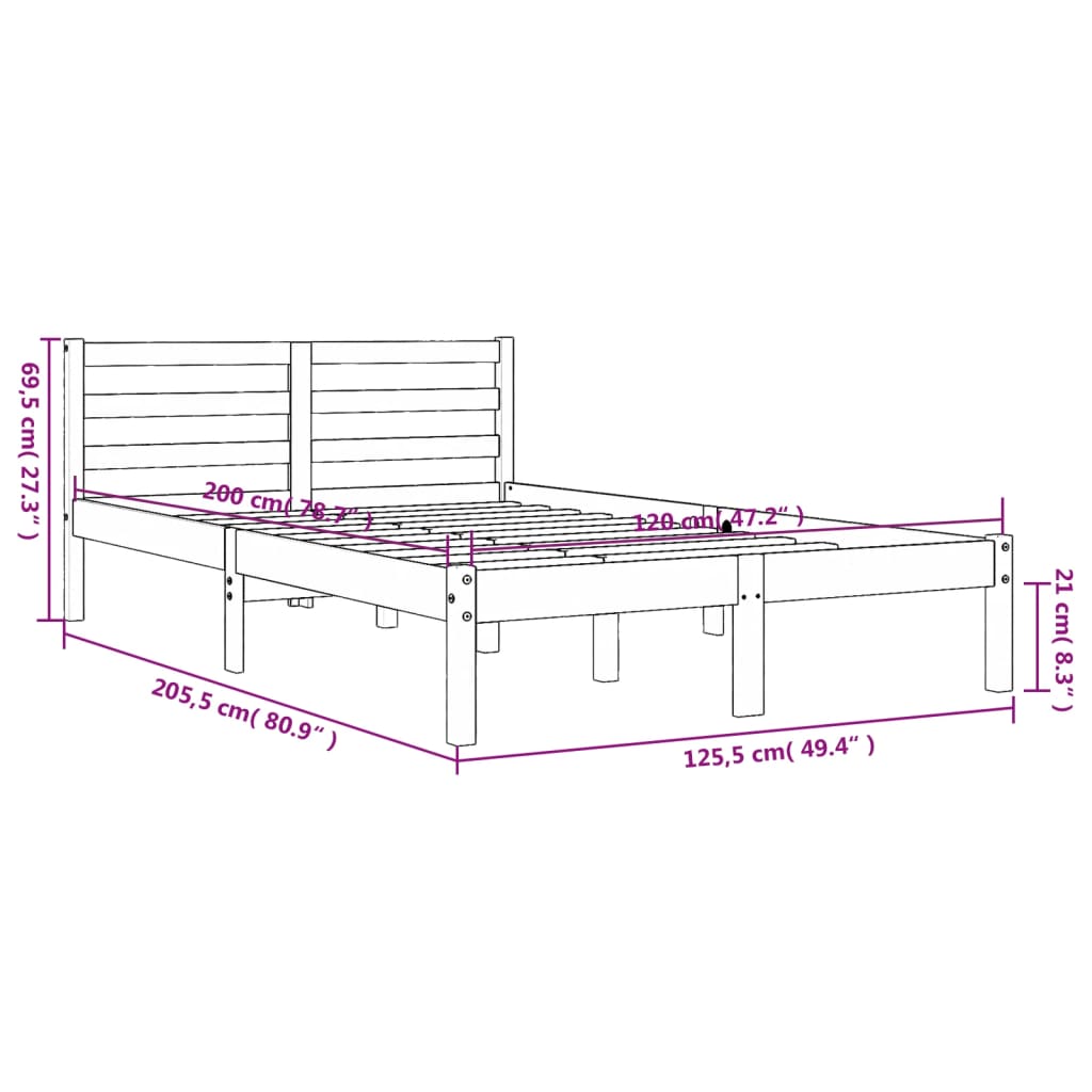 Estrutura de cama 120x200 cm madeira pinho maciça castanho cera