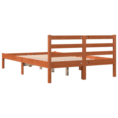 Estrutura de cama 140x200 cm madeira pinho maciça castanho cera