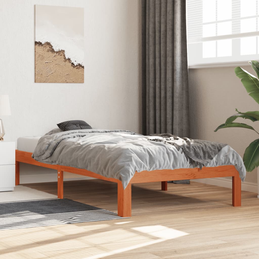 Estrutura de cama 75x190 cm madeira pinho maciça castanho cera