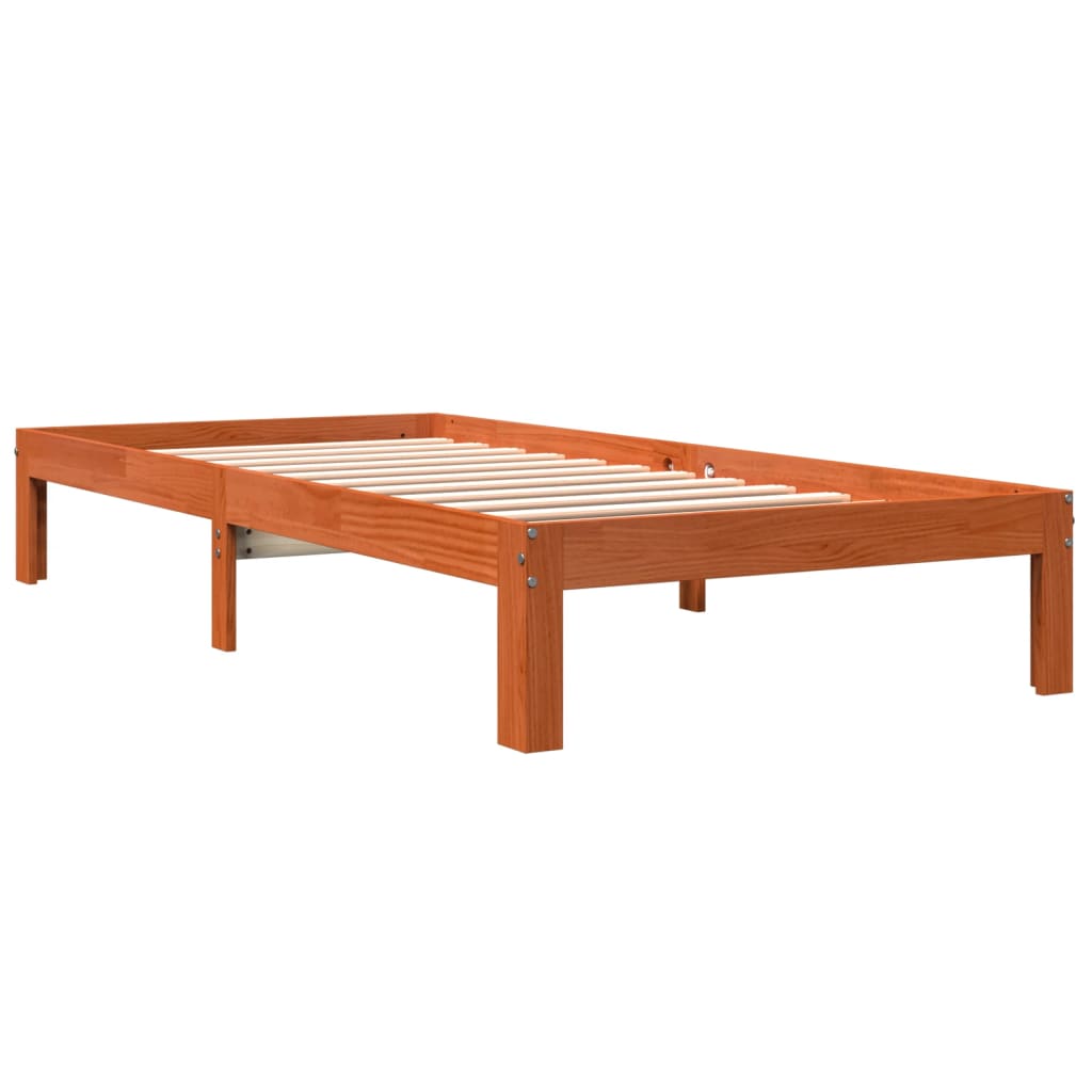 Estrutura de cama 75x190 cm madeira pinho maciça castanho cera