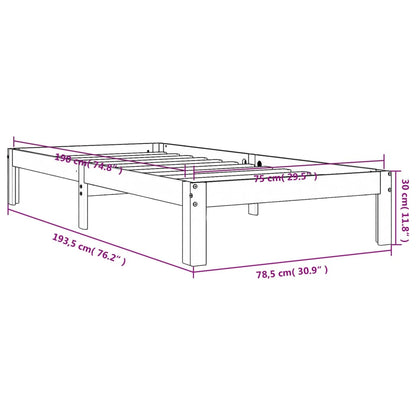 Estrutura de cama 75x190 cm madeira pinho maciça castanho cera