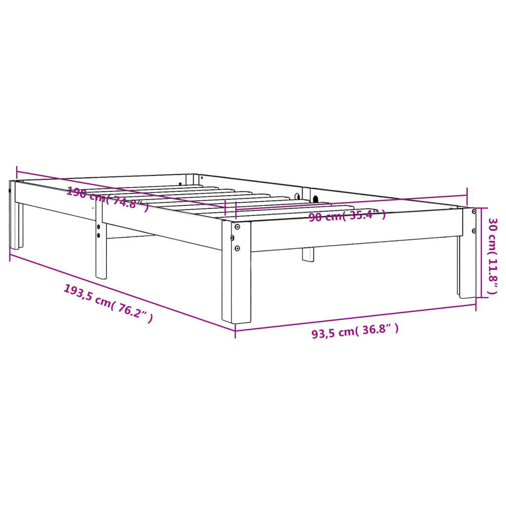 Estrutura de cama 90x190 cm madeira pinho maciça castanho cera