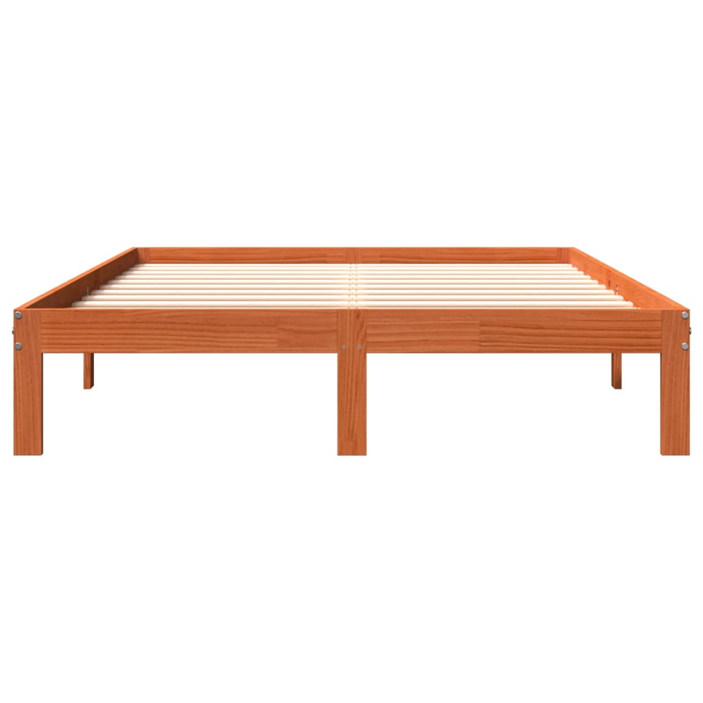 Estrutura de cama 140x190 cm madeira pinho maciça castanho cera