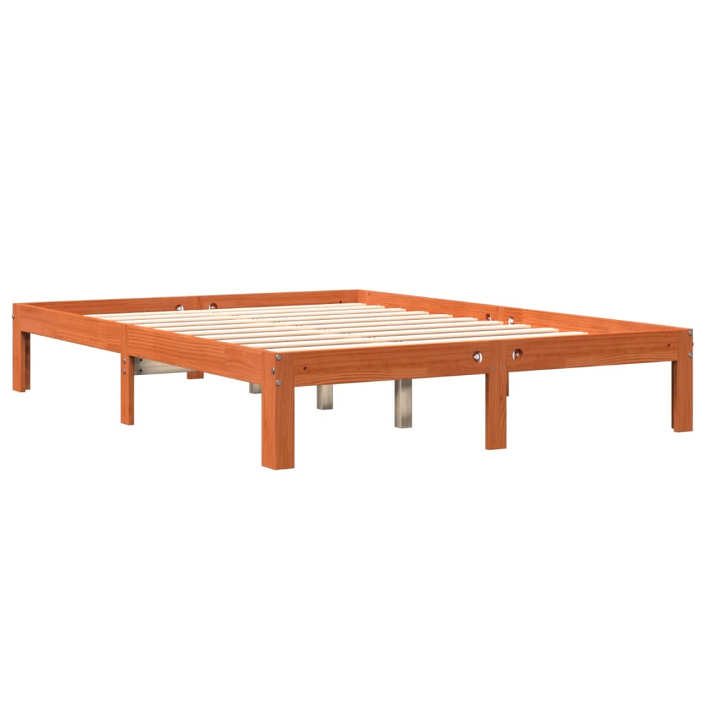 Estrutura de cama 140x190 cm madeira pinho maciça castanho cera