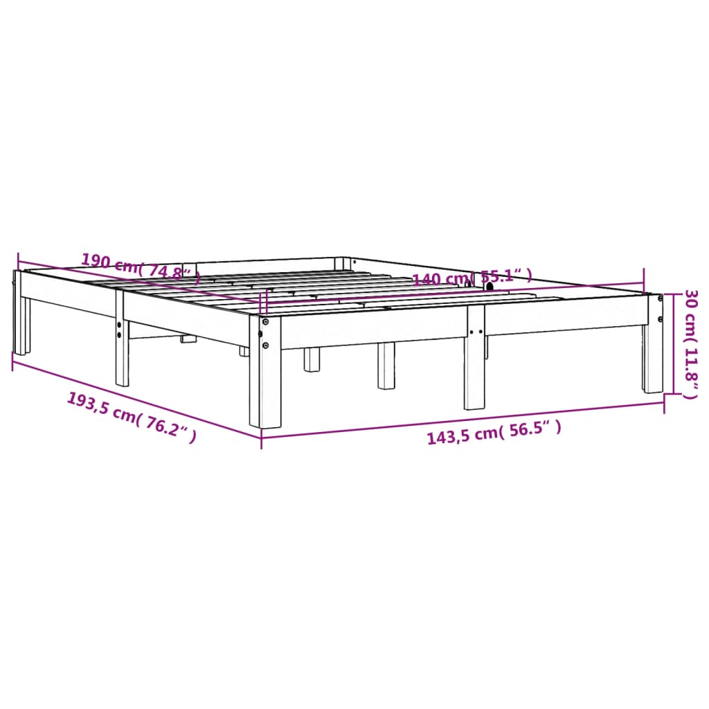 Estrutura de cama 140x190 cm madeira pinho maciça castanho cera