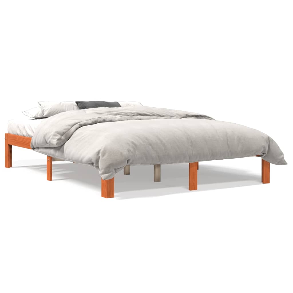 Estrutura de cama 140x190 cm madeira pinho maciça castanho cera