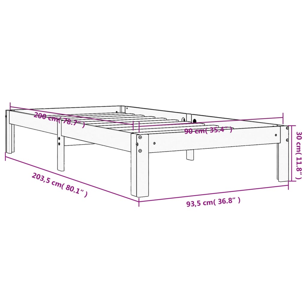 Estrutura de cama 90x200 cm madeira pinho maciça castanho cera