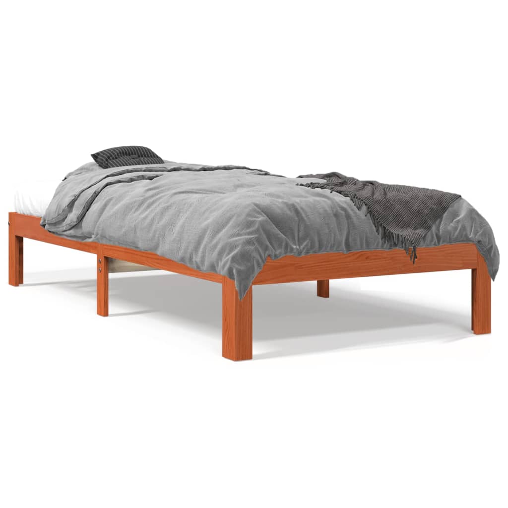 Estrutura de cama 100x200 cm madeira pinho maciça castanho cera