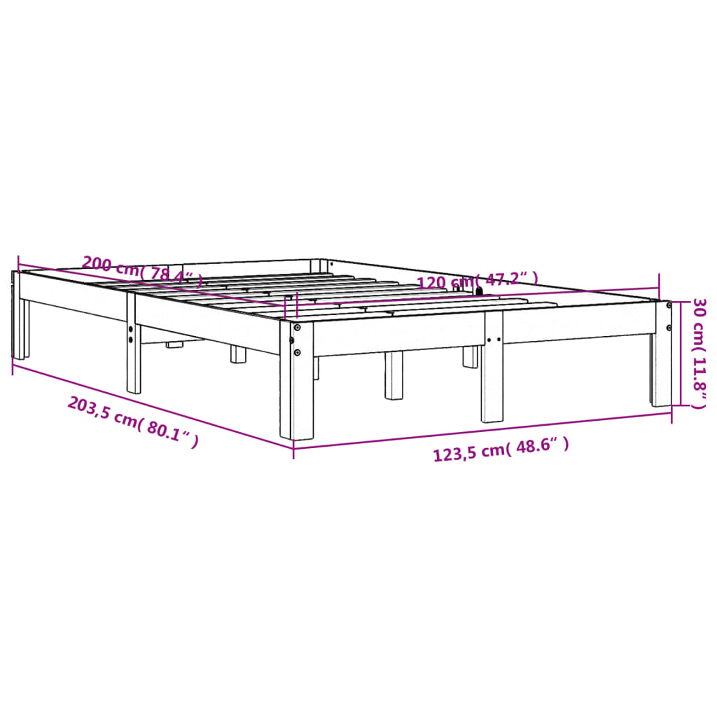 Estrutura de cama 120x200 cm madeira pinho maciça castanho cera