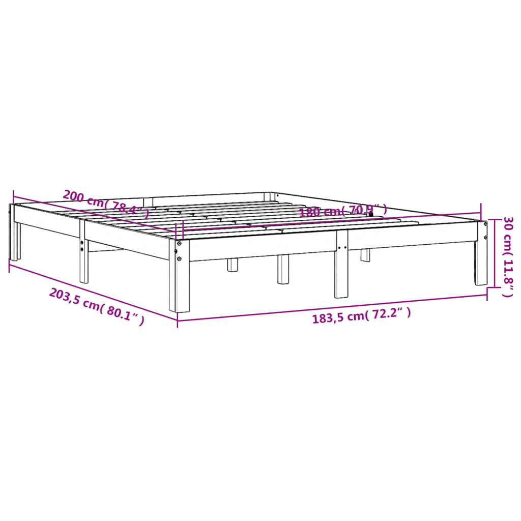 Estrutura de cama 180x200 cm madeira pinho maciço castanho cera