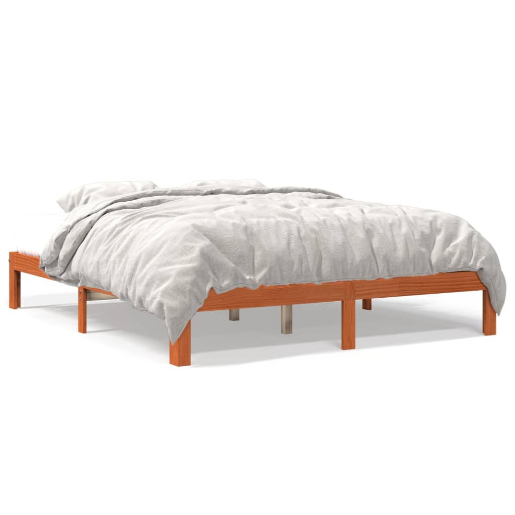 Estrutura de cama 180x200 cm madeira pinho maciço castanho cera