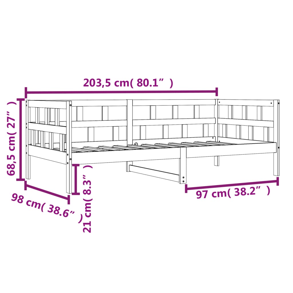 Sofá-cama 90x200 cm madeira de pinho maciça castanho cera