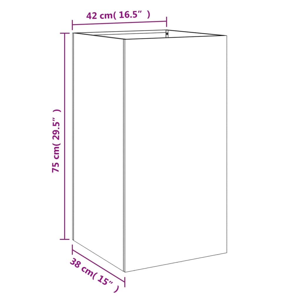 Vaso/floreira 42x38x75 cm aço laminado a frio preto