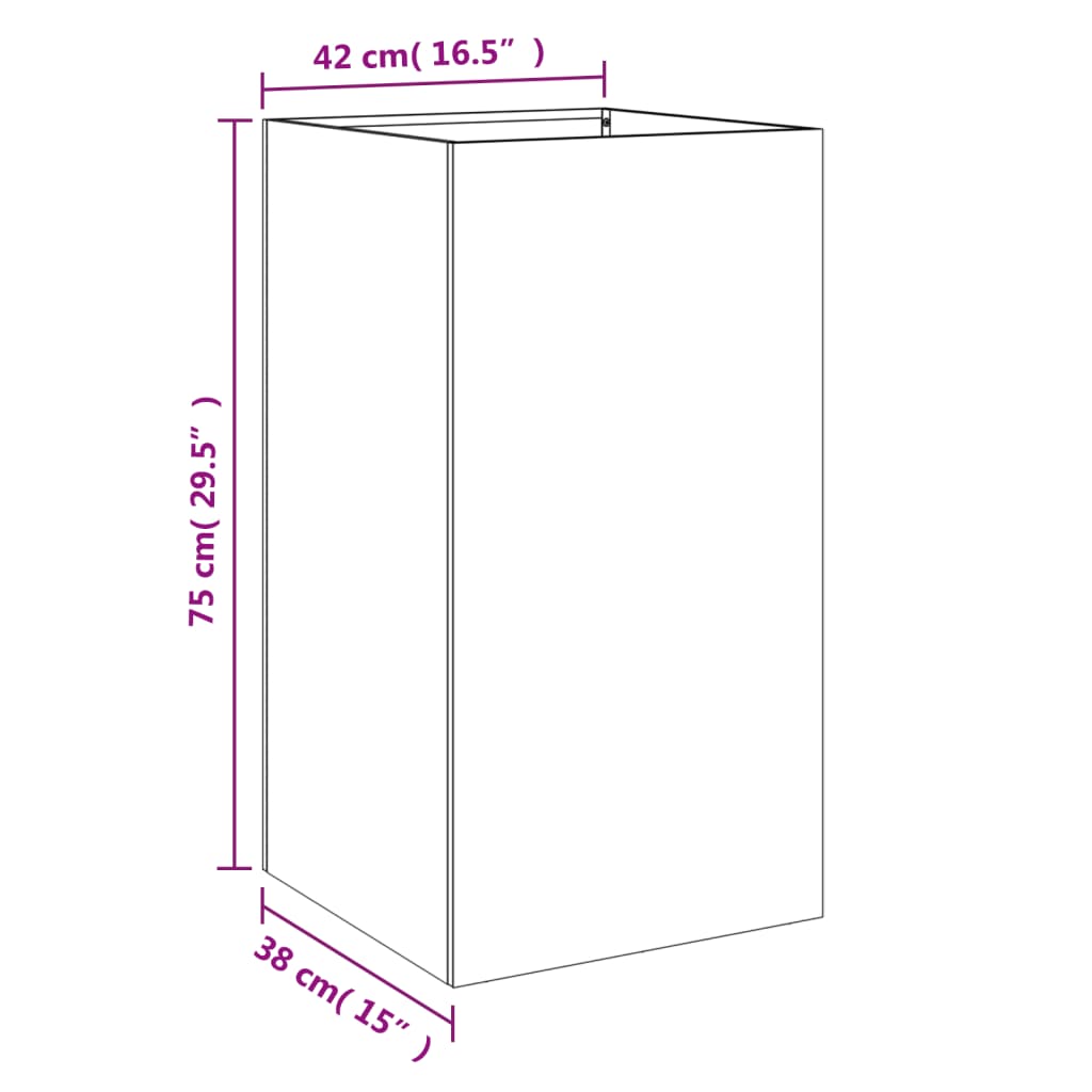 Vaso/floreira 42x38x75 cm aço galvanizado prateado