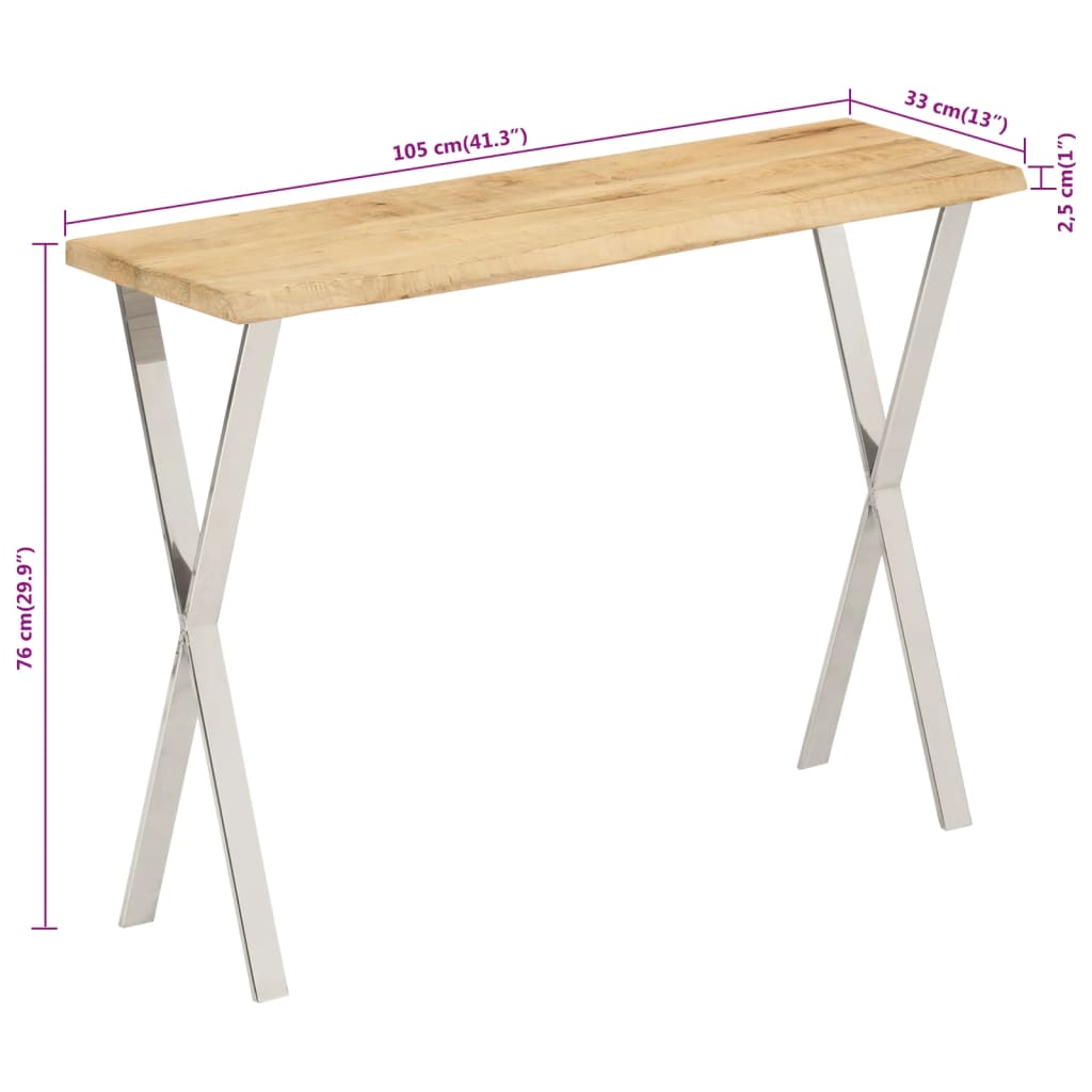 Mesa consola c/ borda viva 105x33x76cm madeira mangueira maciça