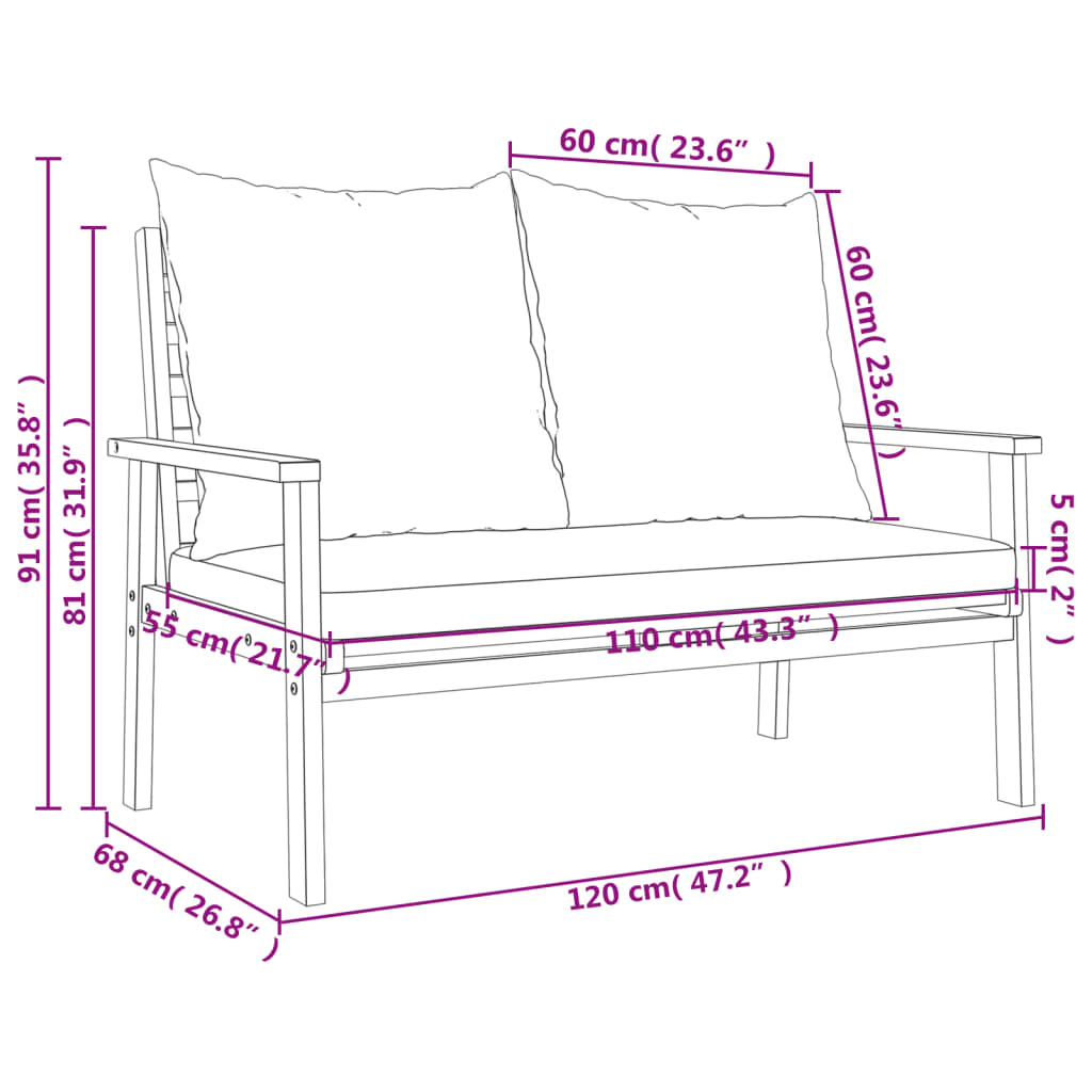 3 pcs conjunto lounge de jardim c/ almofadões acácia maciça