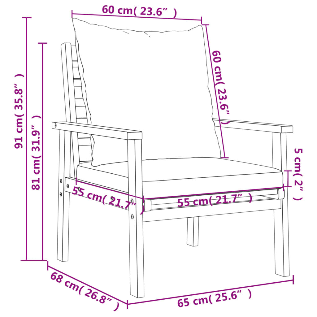 5 pcs conjunto lounge de jardim c/ almofadões acácia maciça