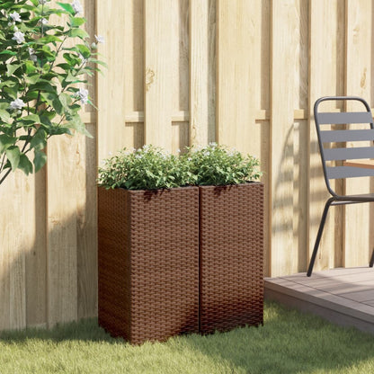 Vaso/floreira de jardim 2 pcs 30x30x60 cm vime PE castanho