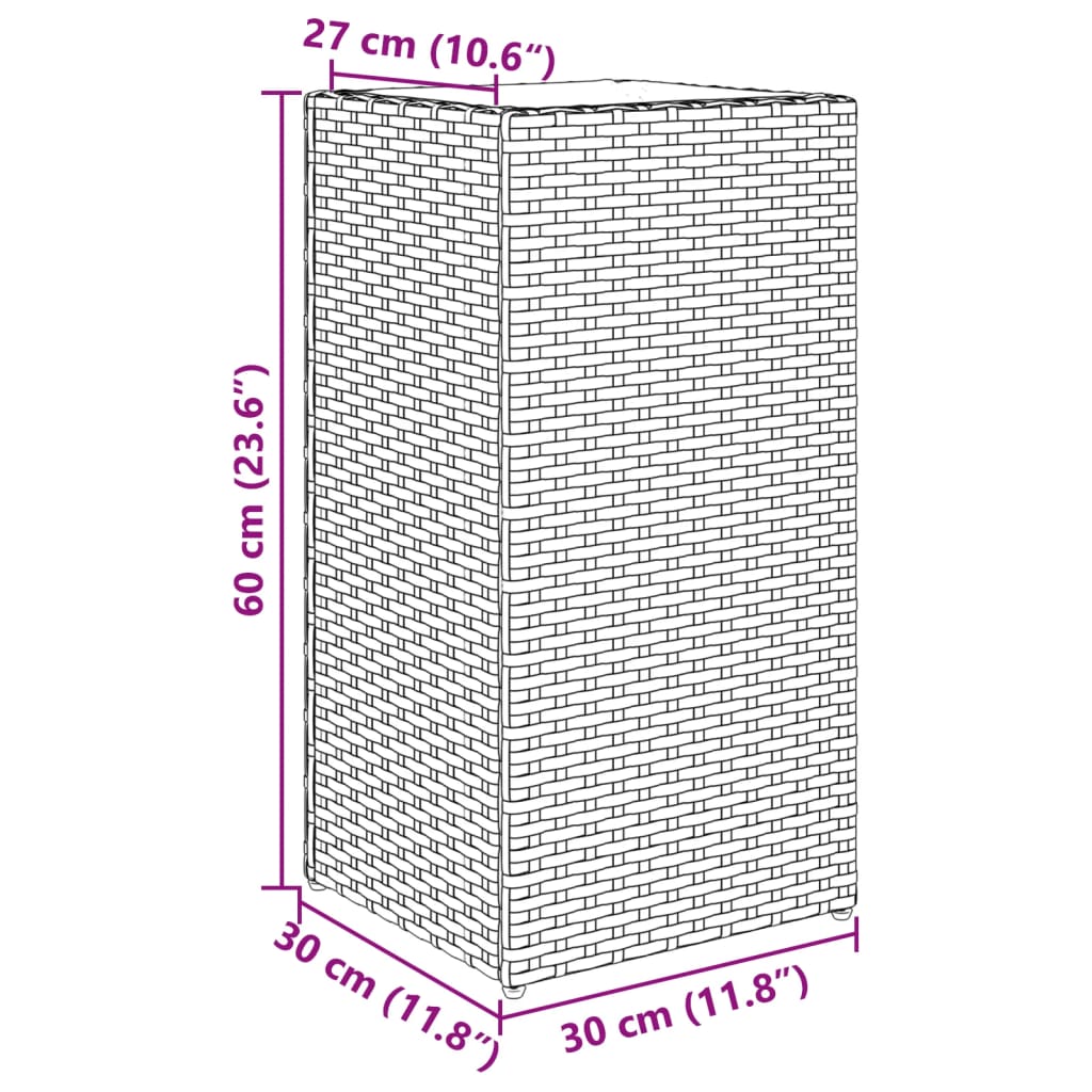 Vaso/floreira de jardim 2 pcs 30x30x60 cm vime PE castanho