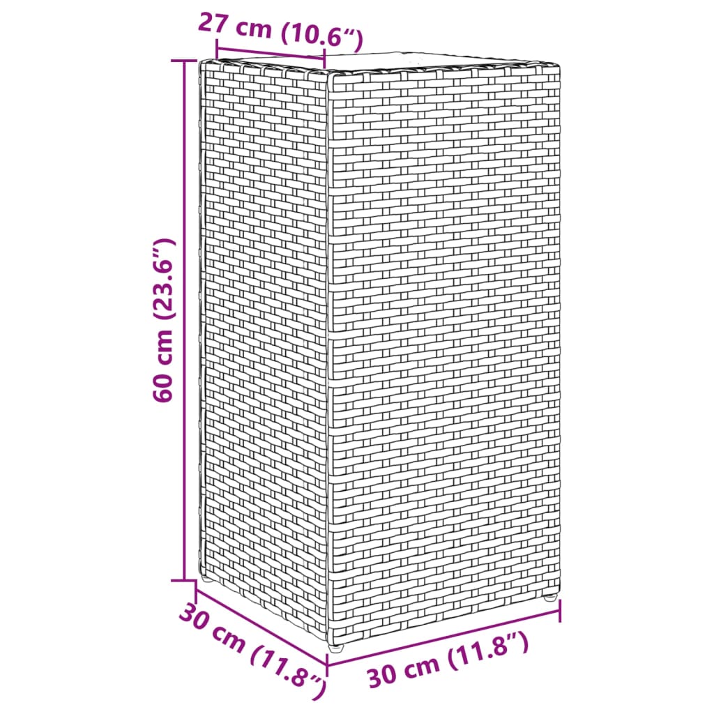 Vaso/floreira de jardim 2 pcs 30x30x60 cm vime PE cinzento