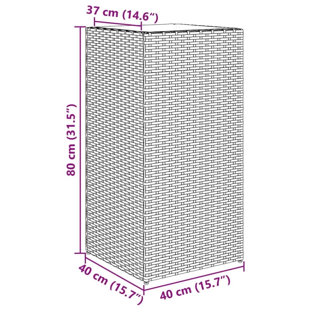 Vaso/floreira de jardim 2 pcs 40x40x80 cm vime PE castanho