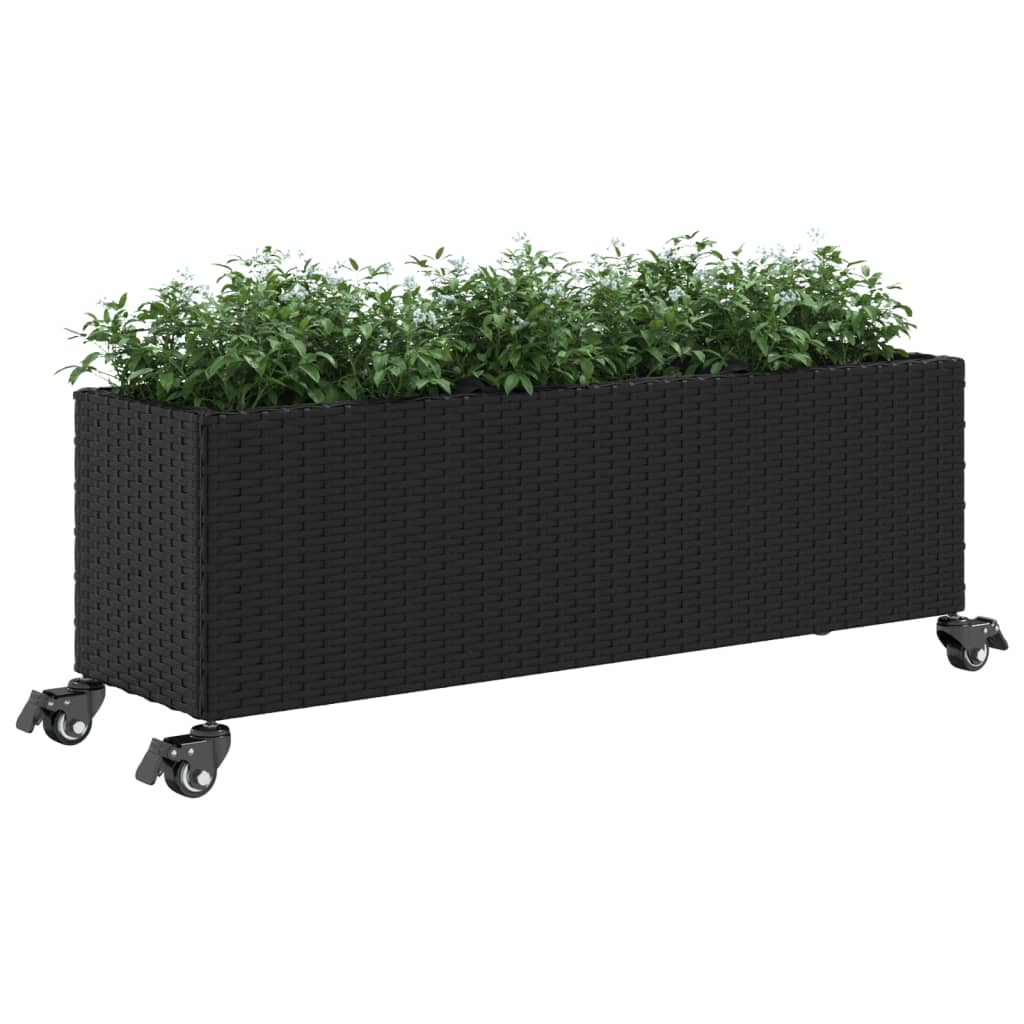 Canteiro jardim c/ rodas 2pcs 107x32x38cm vime PE preto