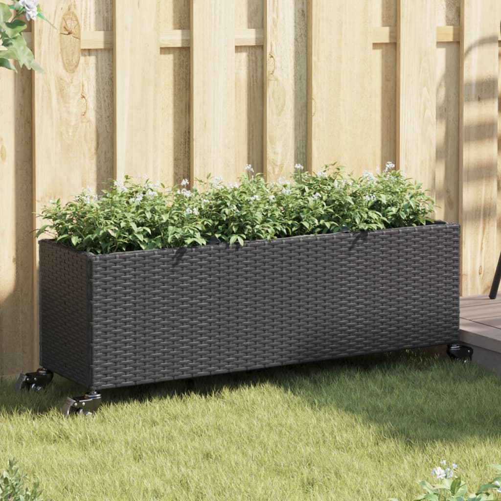 Canteiro jardim c/ rodas 2pcs 107x32x38cm vime PE preto