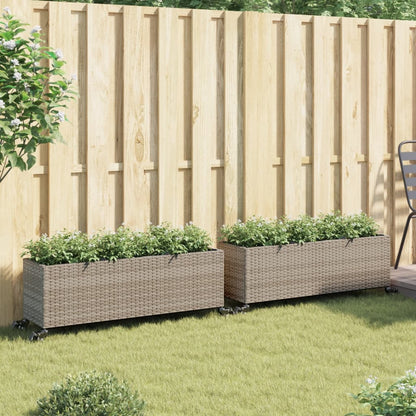 Canteiro jardim c/ rodas 2pcs 107x32x38cm vime PE cinzento