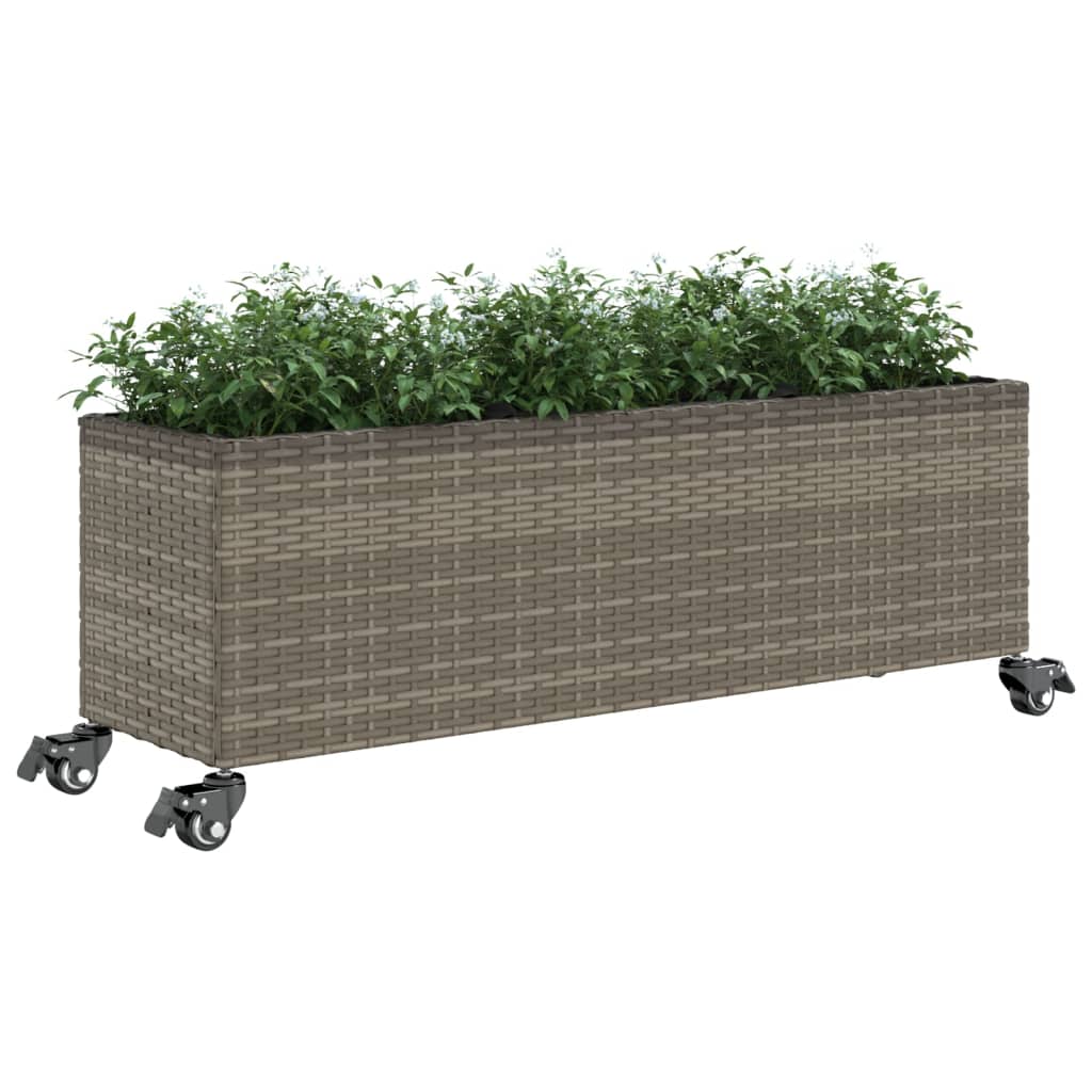 Canteiro jardim c/ rodas 2pcs 107x32x38cm vime PE cinzento