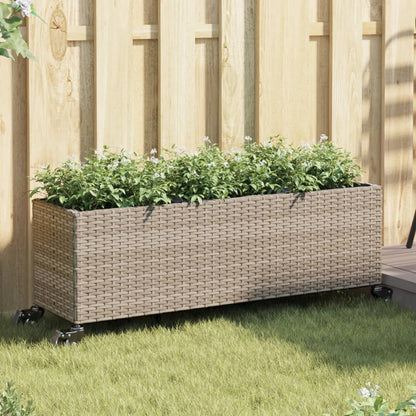 Canteiro jardim c/ rodas 2pcs 107x32x38cm vime PE cinzento