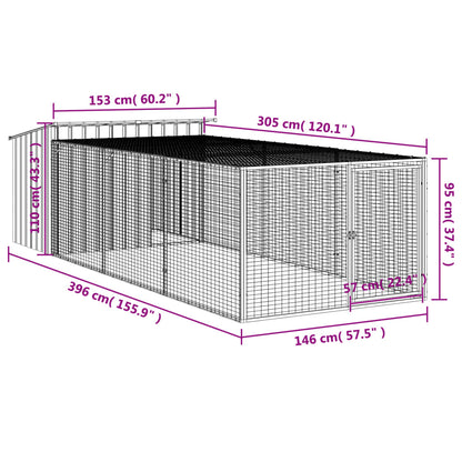 Casota p/ cães c/ parque 153x396x110 cm aço galvaniz. antracite