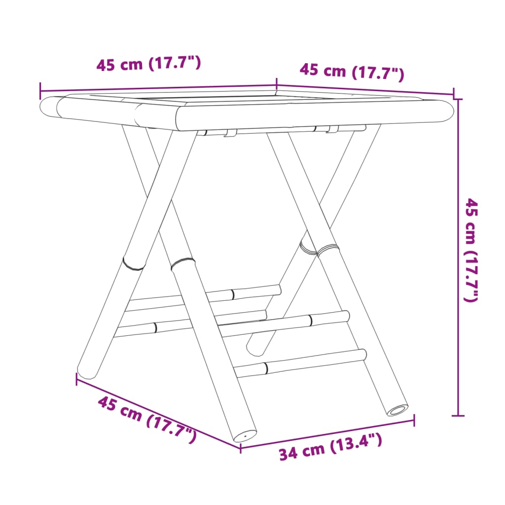 Mesa de jardim dobrável 45x45x45 cm bambu