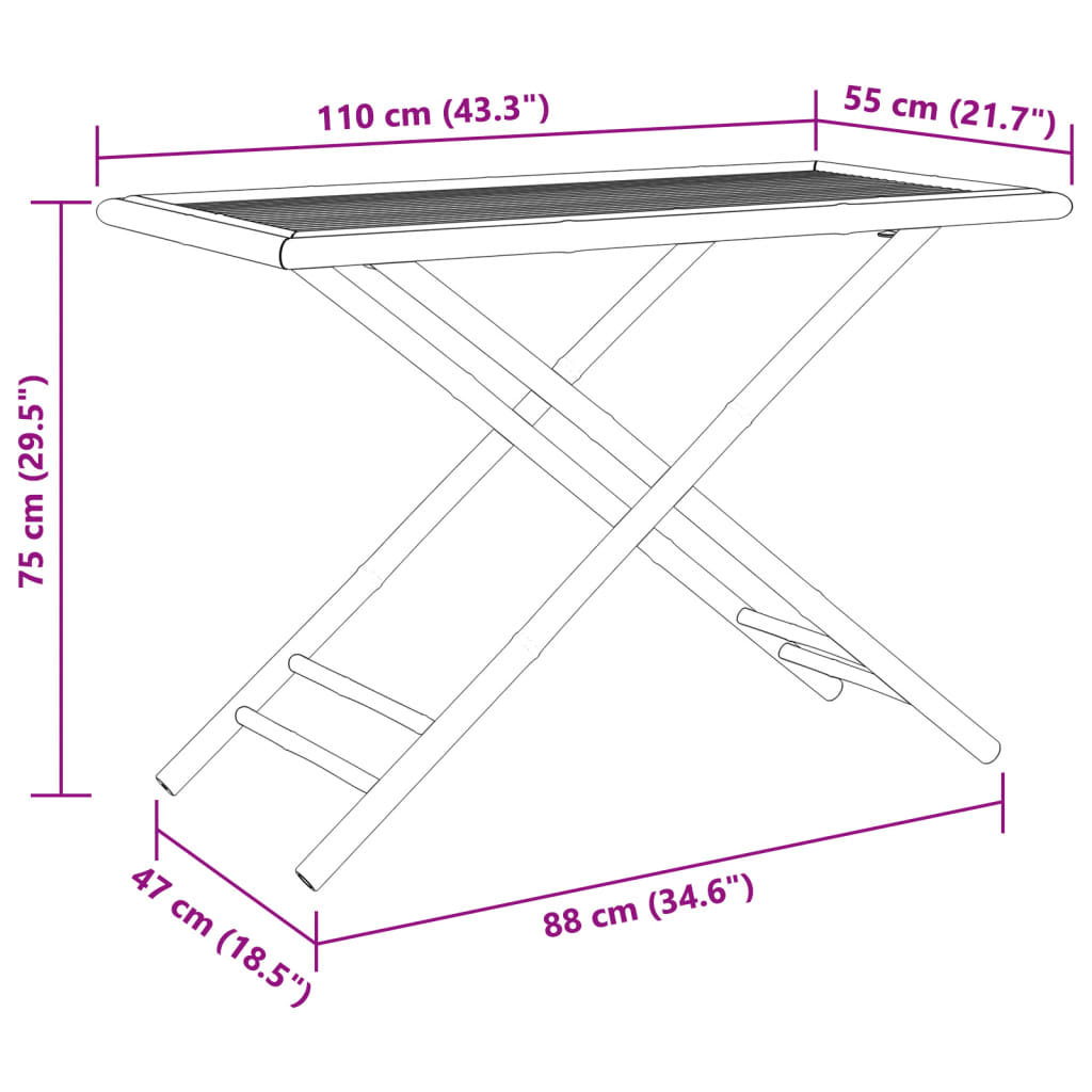 Mesa de jardim dobrável 110x55x75 cm bambu