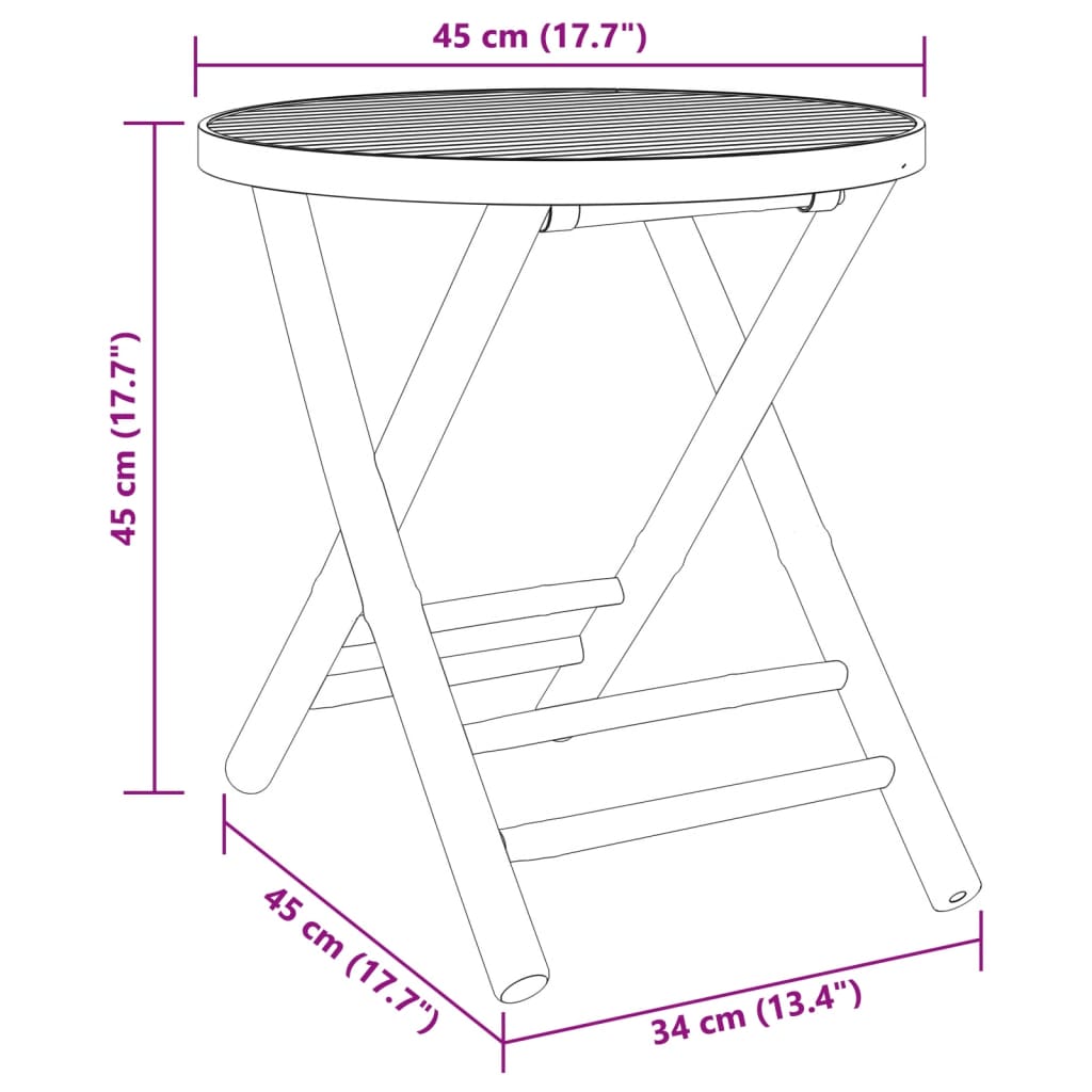 Mesa de jardim dobrável Ø45x45 cm bambu