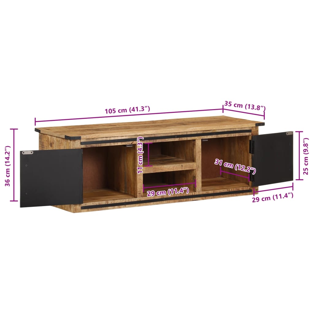 Móvel de TV c/ portas 105x35x36 cm madeira de mangueira maciça