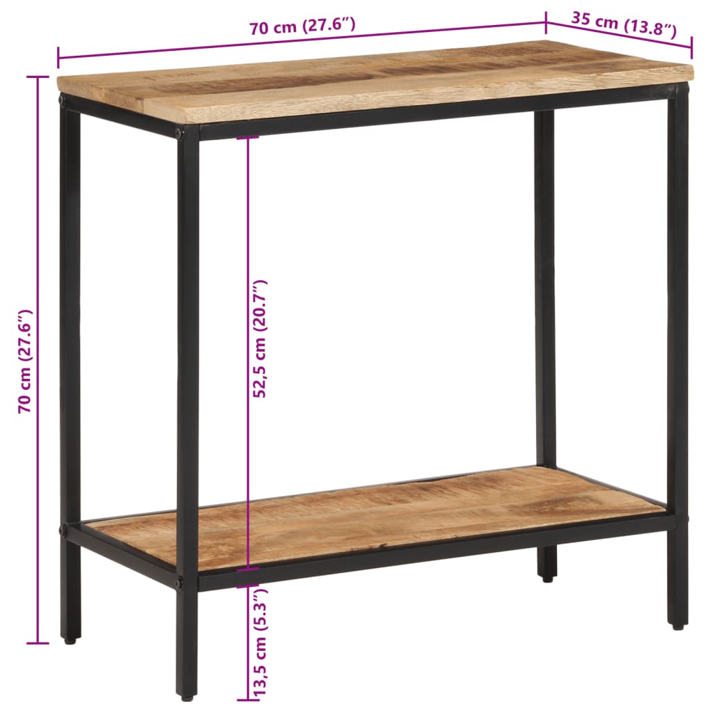 Mesa consola 70x35x70 cm madeira de mangueira áspera maciça