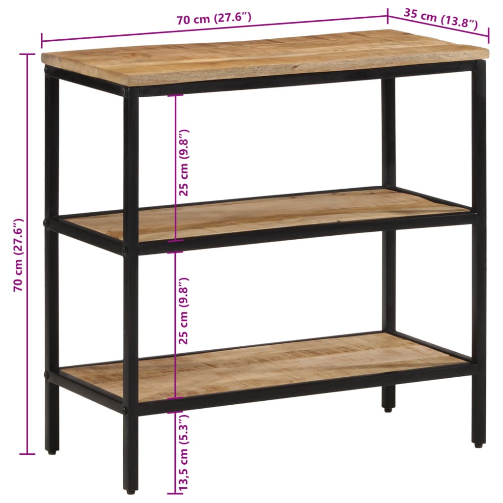 Mesa consola 70x35x70 cm madeira de mangueira áspera maciça