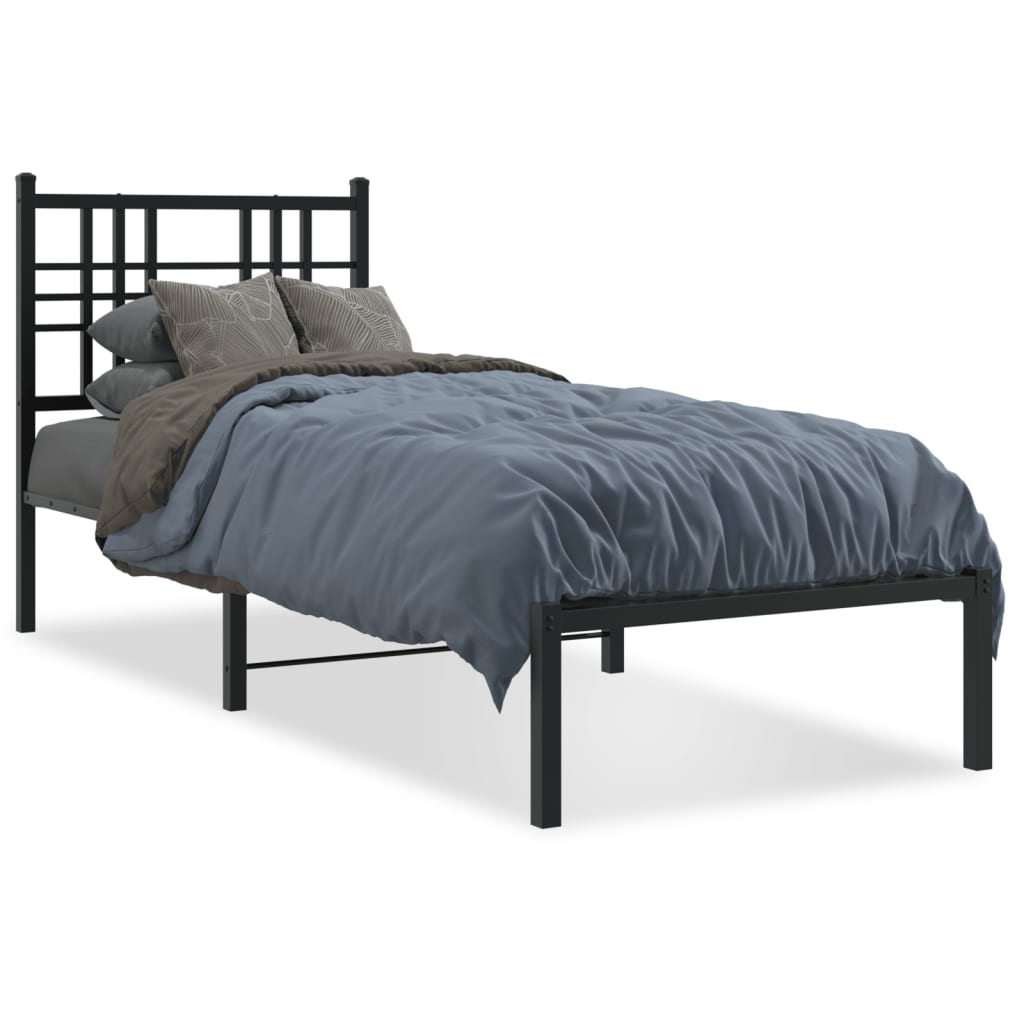 Estrutura de cama com cabeceira 75x190 cm metal preto