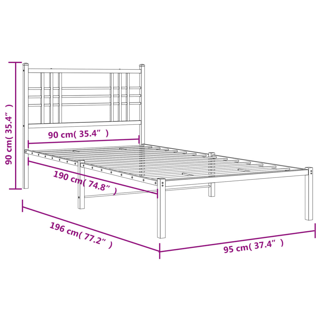 Estrutura de cama com cabeceira 90x190 cm metal preto