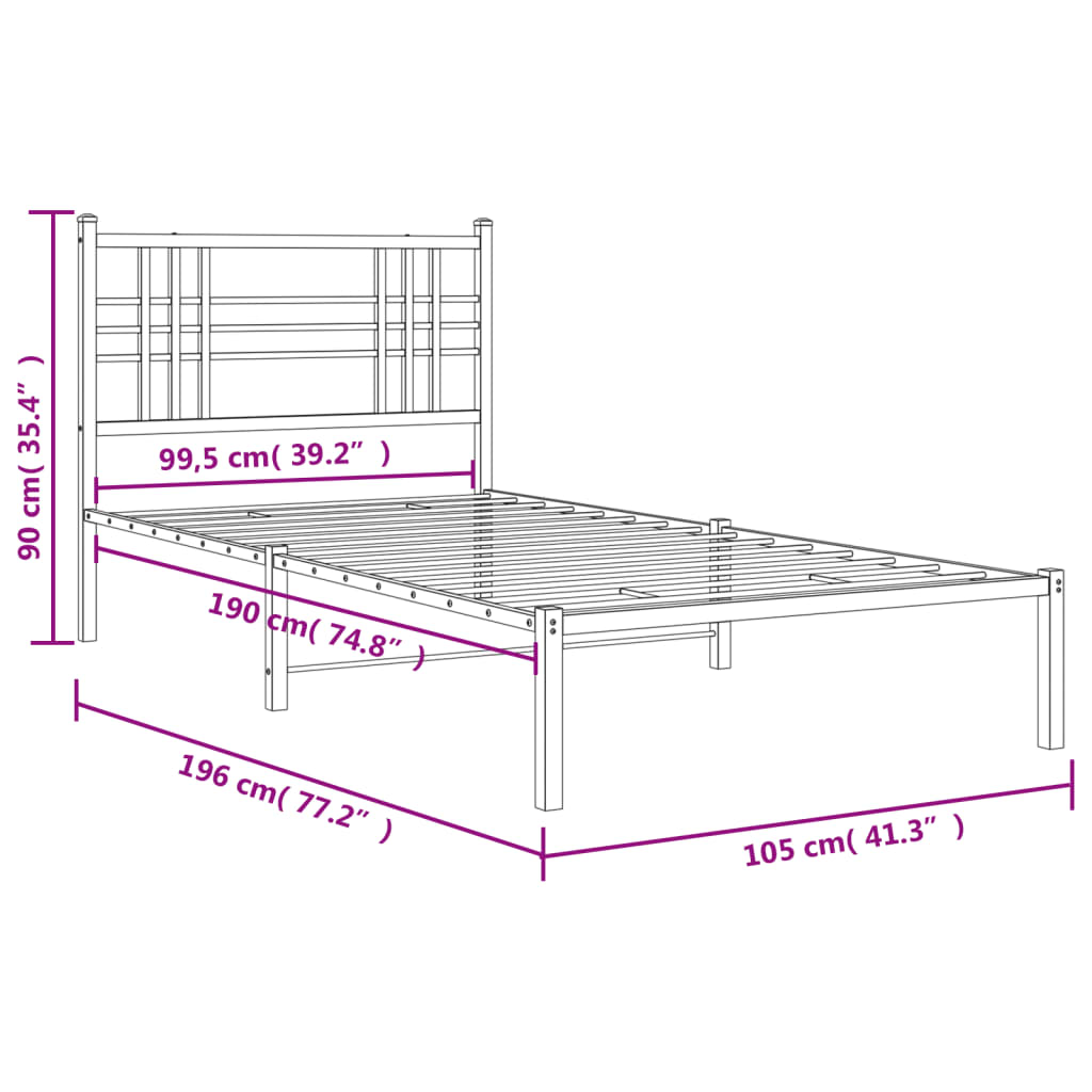 Estrutura de cama com cabeceira 100x190 cm metal preto