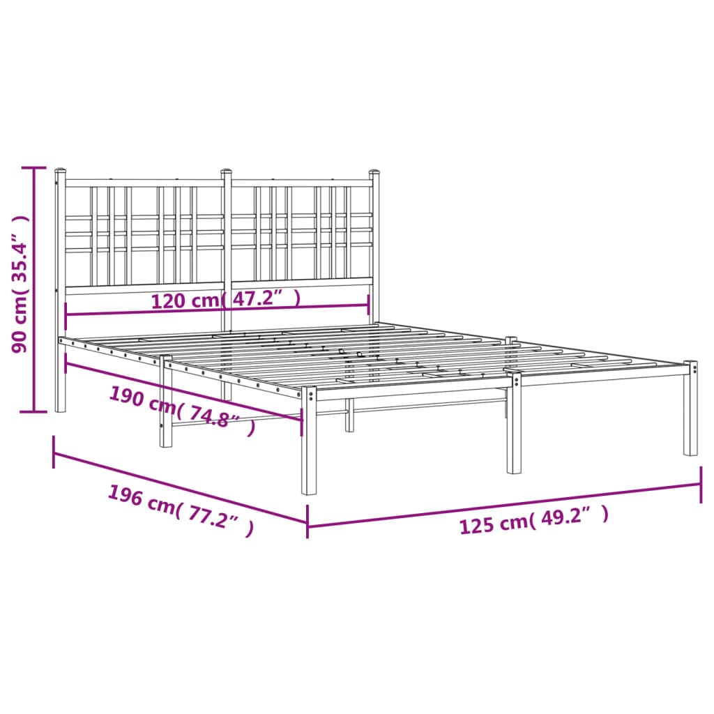 Estrutura de cama com cabeceira 120x190 cm metal preto