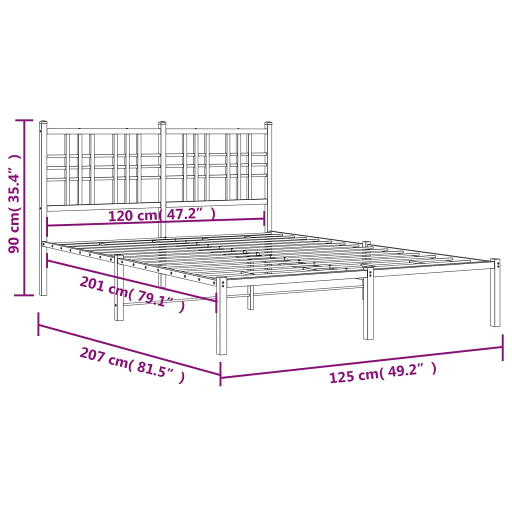 Estrutura de cama com cabeceira 120x200 cm metal preto