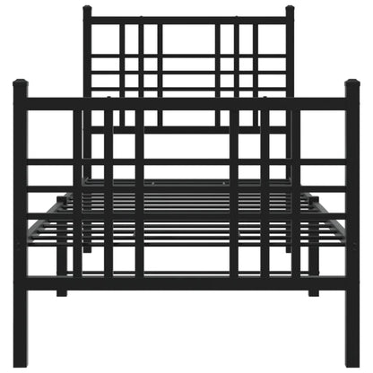 Estrutura de cama com cabeceira e pés 75x190 cm metal preto