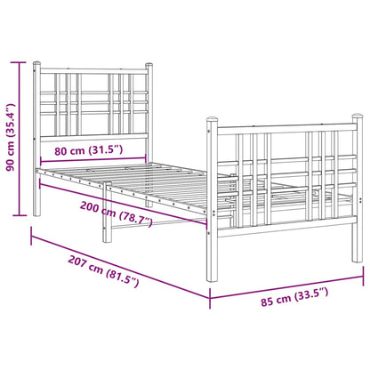 Estrutura de cama com cabeceira e pés 80x200 cm metal preto